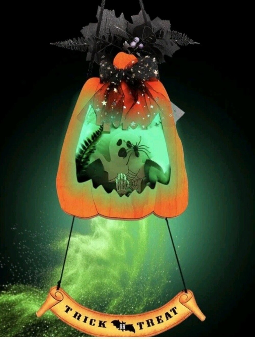 🎃 Halloween Pumpkin Hanging Sign, with Green Light Small Decor